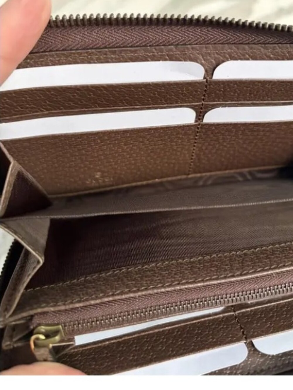 Gucci Brown Beige GG Canvas Continental Long Wallet with Bamboo Accent/EUC - Picture 5 of 6